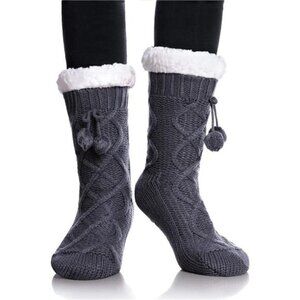 Womens Non Slip Slipper Socks Winter Warm Soft Cozy Fuzzy Fleece-lined/grey
